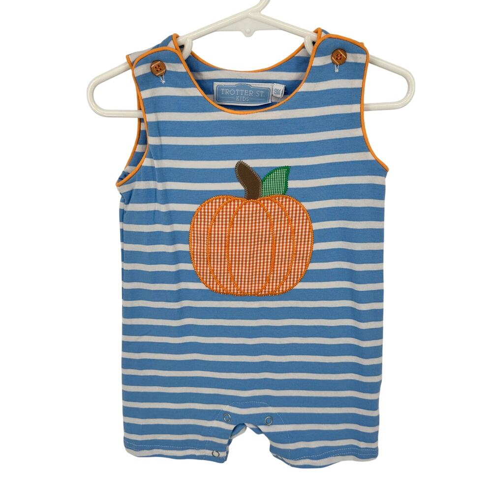 Trotter St Kids NWT Baby Boy Overall Romper Size 9M Embroidered Pumpkin Fall